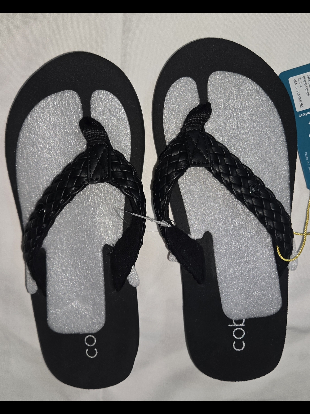 Cobian Black Braided Strap Flip Flops with Gold Accent Tag